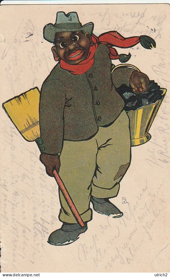 AK Schwarzer Mit Besen Und Kohleneimer - Paris 1908  (69167) - Humour