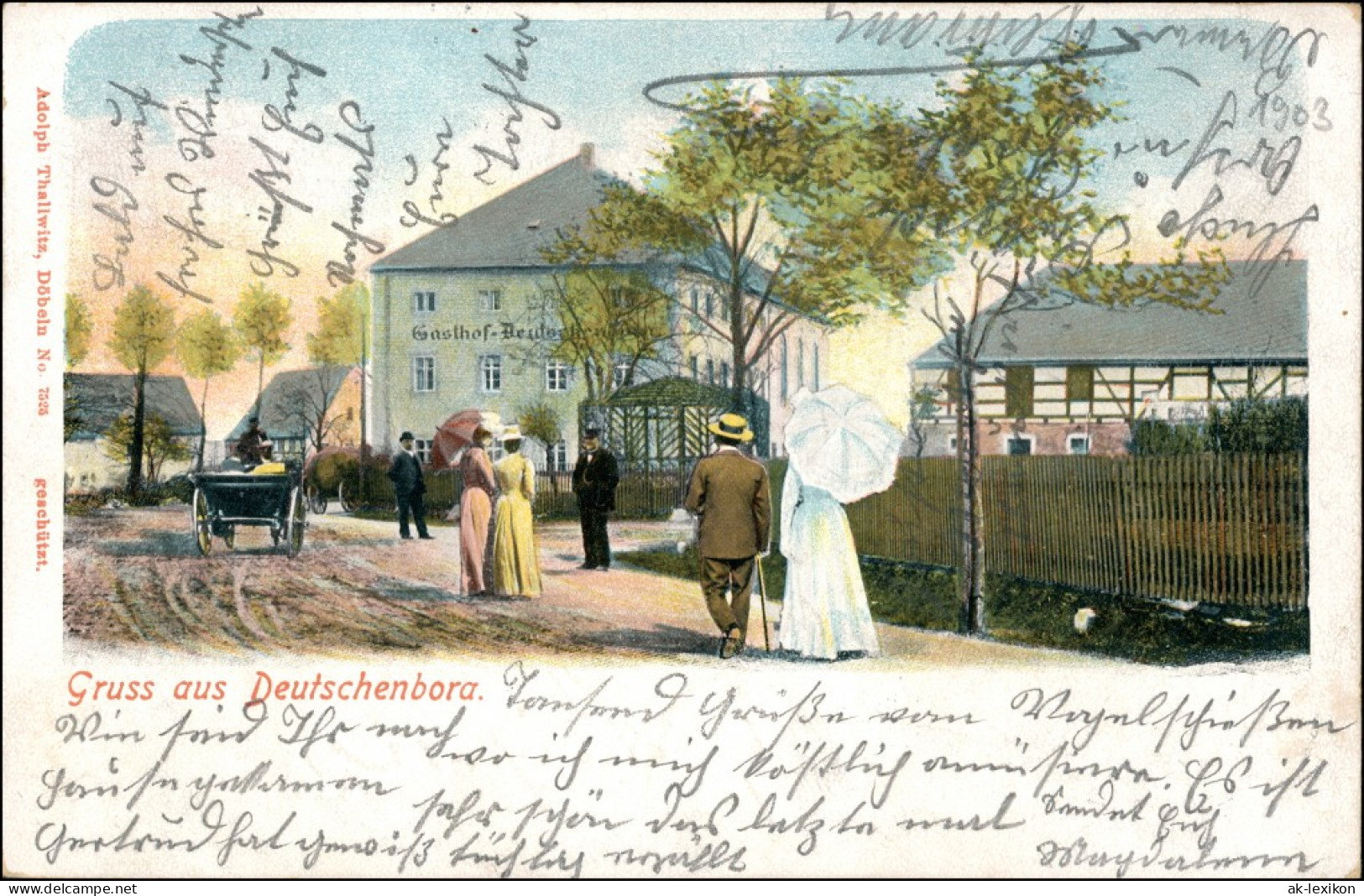 Ansichtskarte Deutschenbora-Nossen Kutsche - Straße, Gasthaus 1903 - Nossen