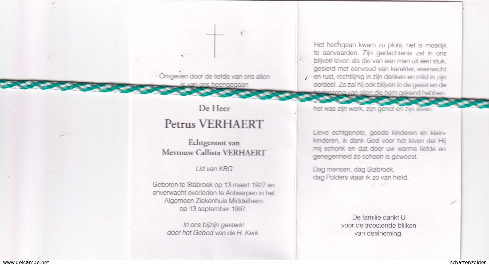 Petrus Verhaert, Stabroek 1927, Antwerpen 1997. Foto - Obituary Notices