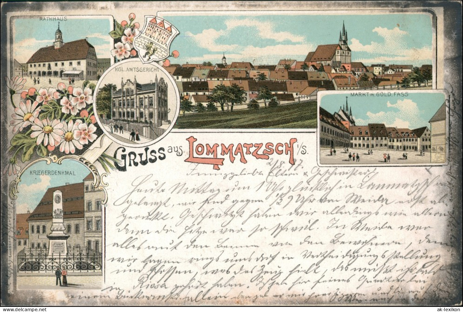 Ansichtskarte Lommatzsch Markt, Kriegerdenkmal 1897 - Lommatzsch