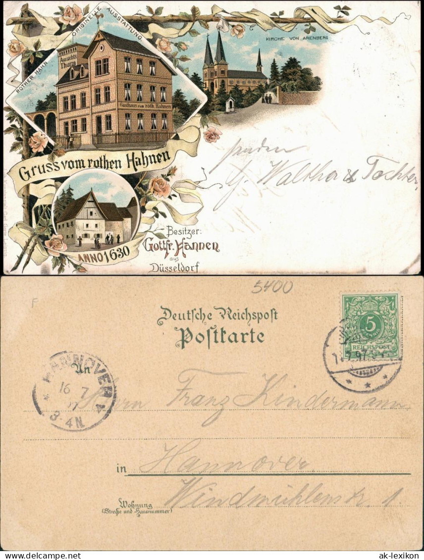 Ansichtskarte Litho AK Arenberg-Koblenz Gasthaus Rother Hahnen MB 1897 - Koblenz
