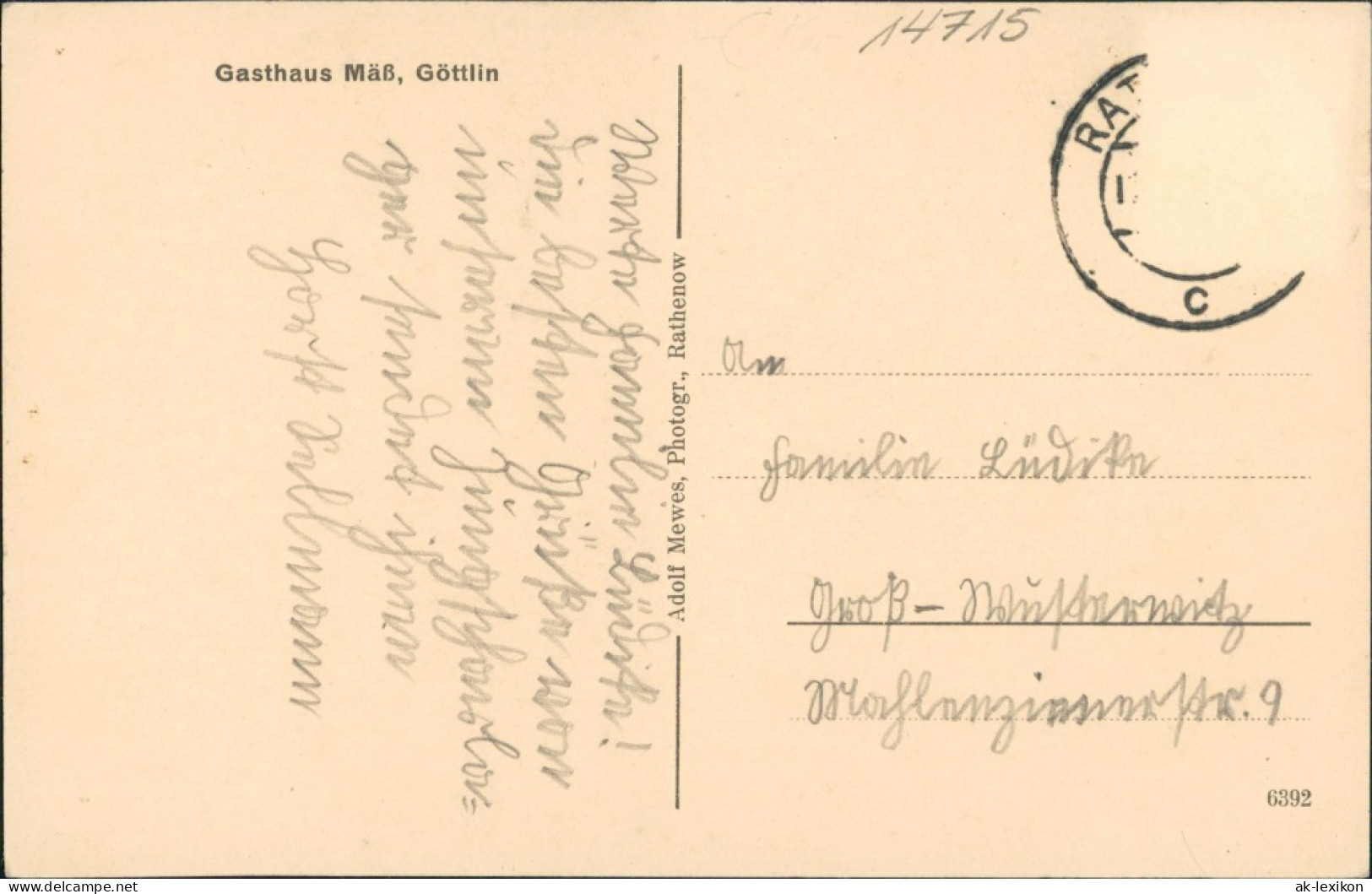 Ansichtskarte Göttlin-Rathenow 2 Bild: Kriegerdenkmal Stadt 1927 - Rathenow