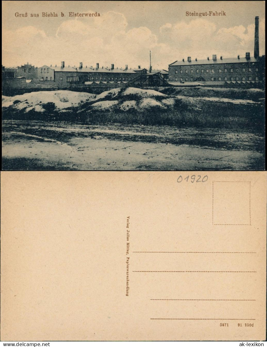 Ansichtskarte Biehla-Elsterwerda Wikow Steingut-Fabrik 1922 - Elsterwerda