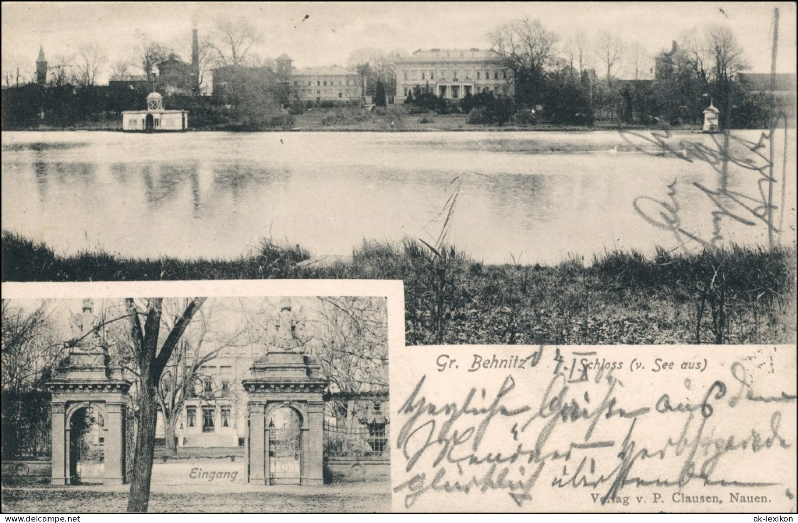 Ansichtskarte Groß Behnitz-Nauen 2 Bild Schloß, Fabrik 1904 - Nauen