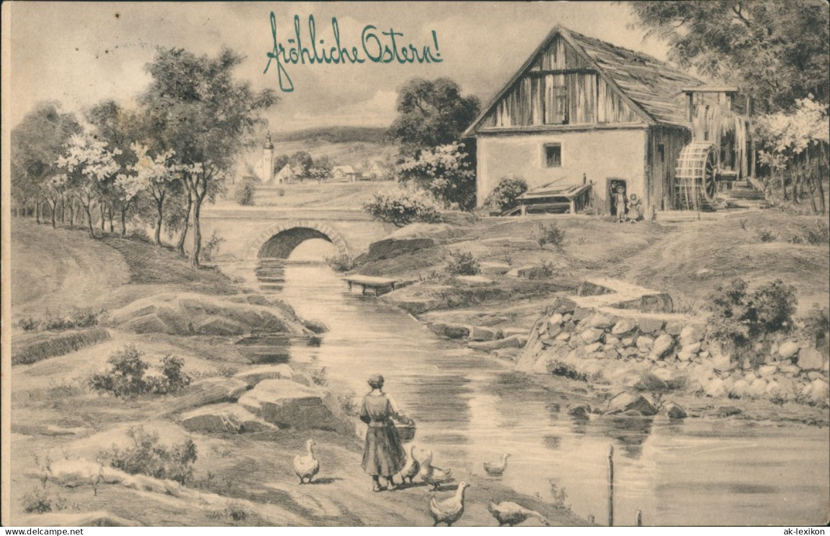 Ansichtskarte  Ostern - Mühle Stimmungsbild 1909 - Ostern