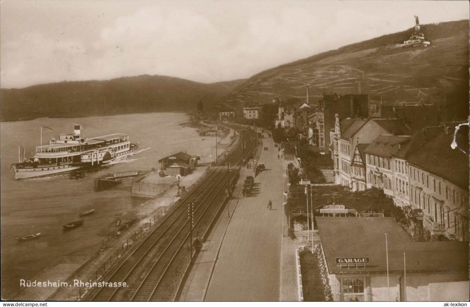 Rüdesheim (Rhein) Rheinstraße Rhein Schiff Dampfer Rheindampfer 1929 - Ruedesheim A. Rh.