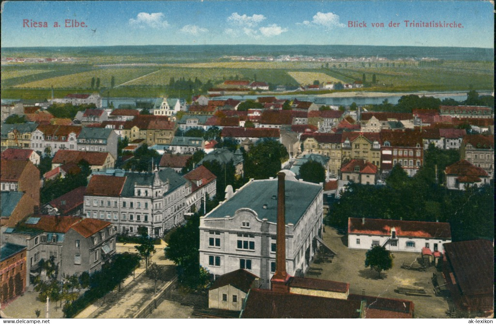 Riesa Blick Von Der Trinitatiskirche Auf Fabrik Und Straße 1915 - Riesa