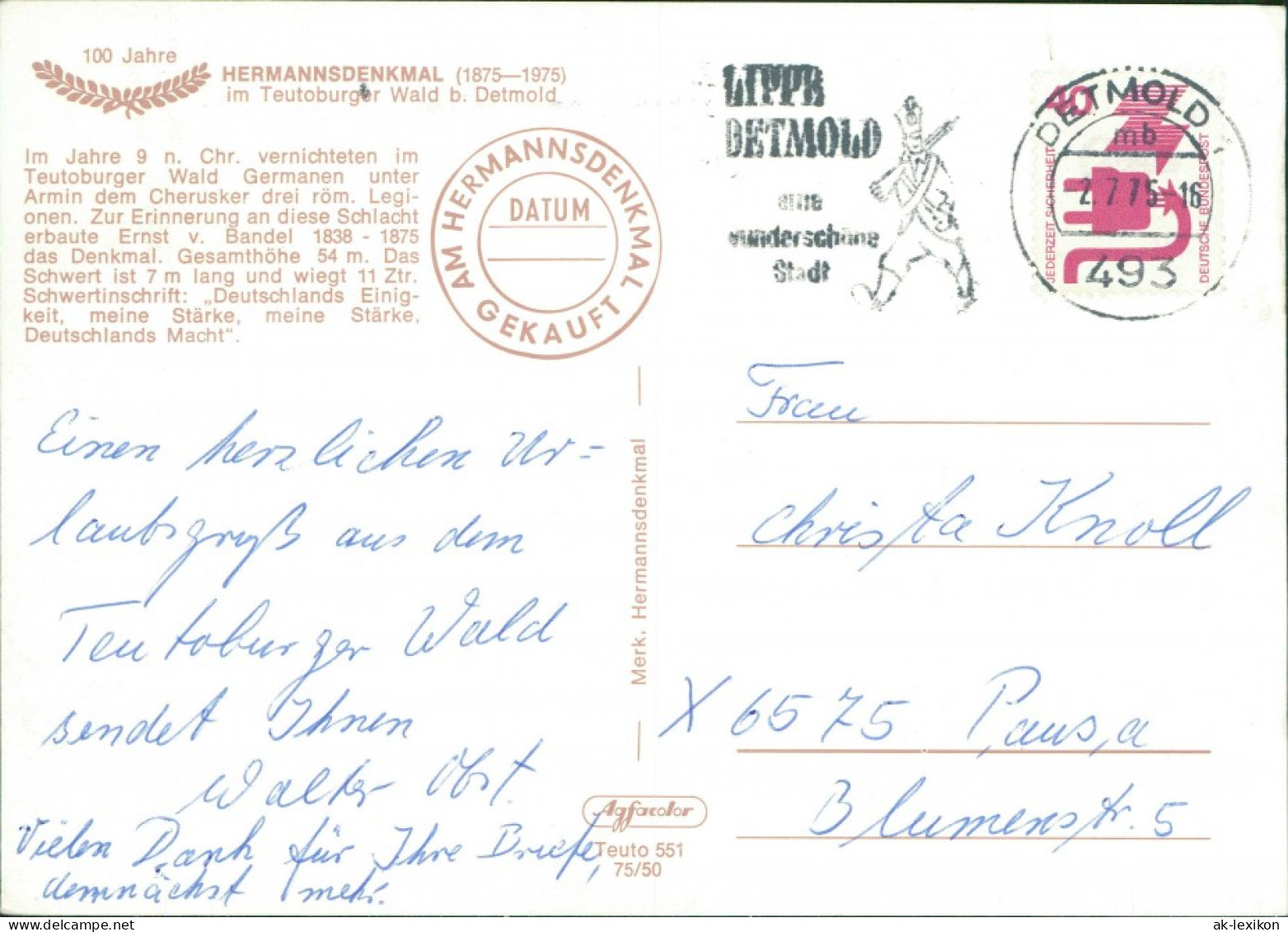 Hiddesen-Detmold  4 Ansichten Auch Externsteine 1975 Stempel DETMOLD 493 - Detmold