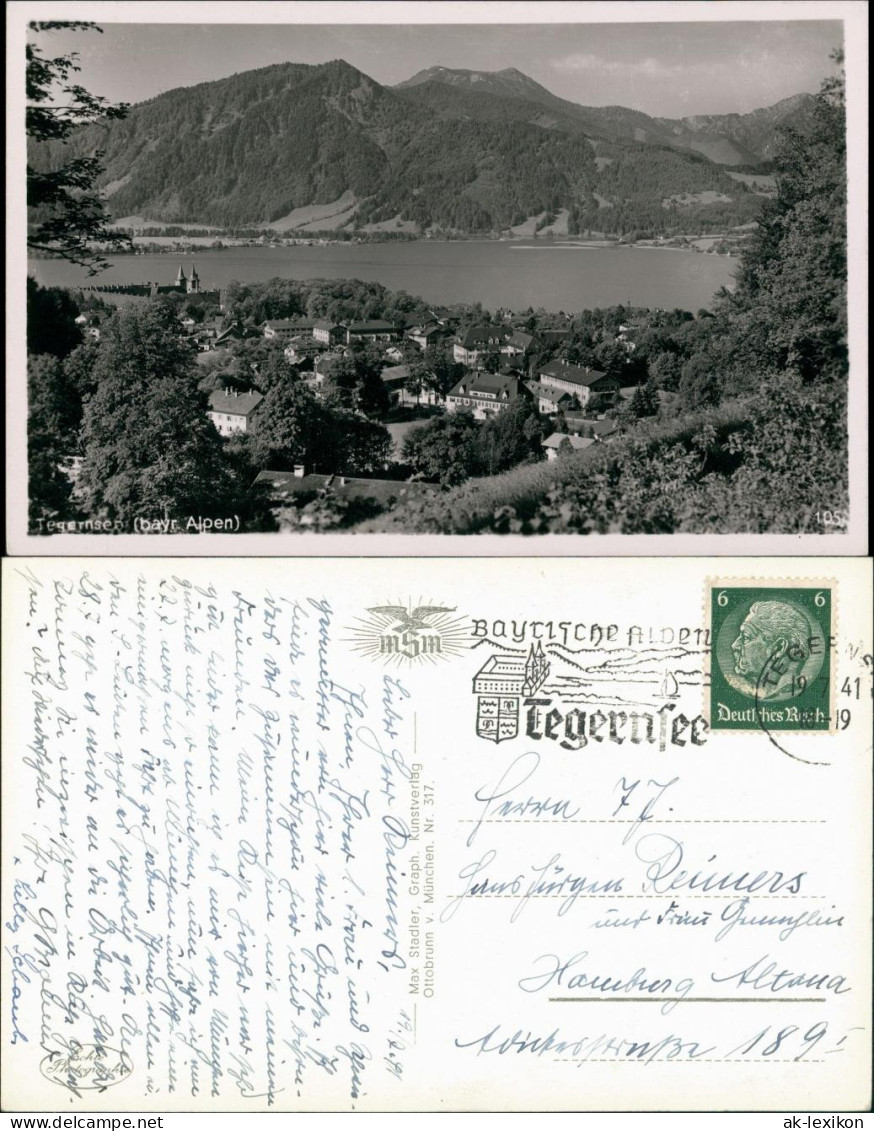 Tegernsee (Stadt) Panorama-Ansicht Ort & Bayer. Alpen Berge 1942 - Tegernsee