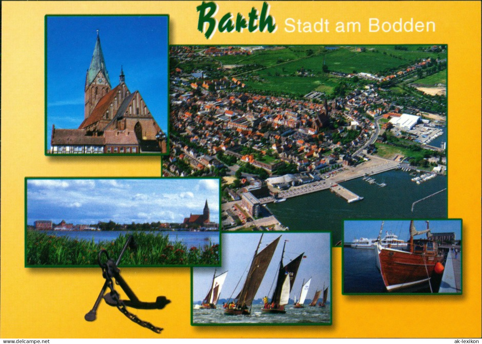 Ansichtskarte Barth Marienkirche, Luftbild, Boote 1995 - Barth