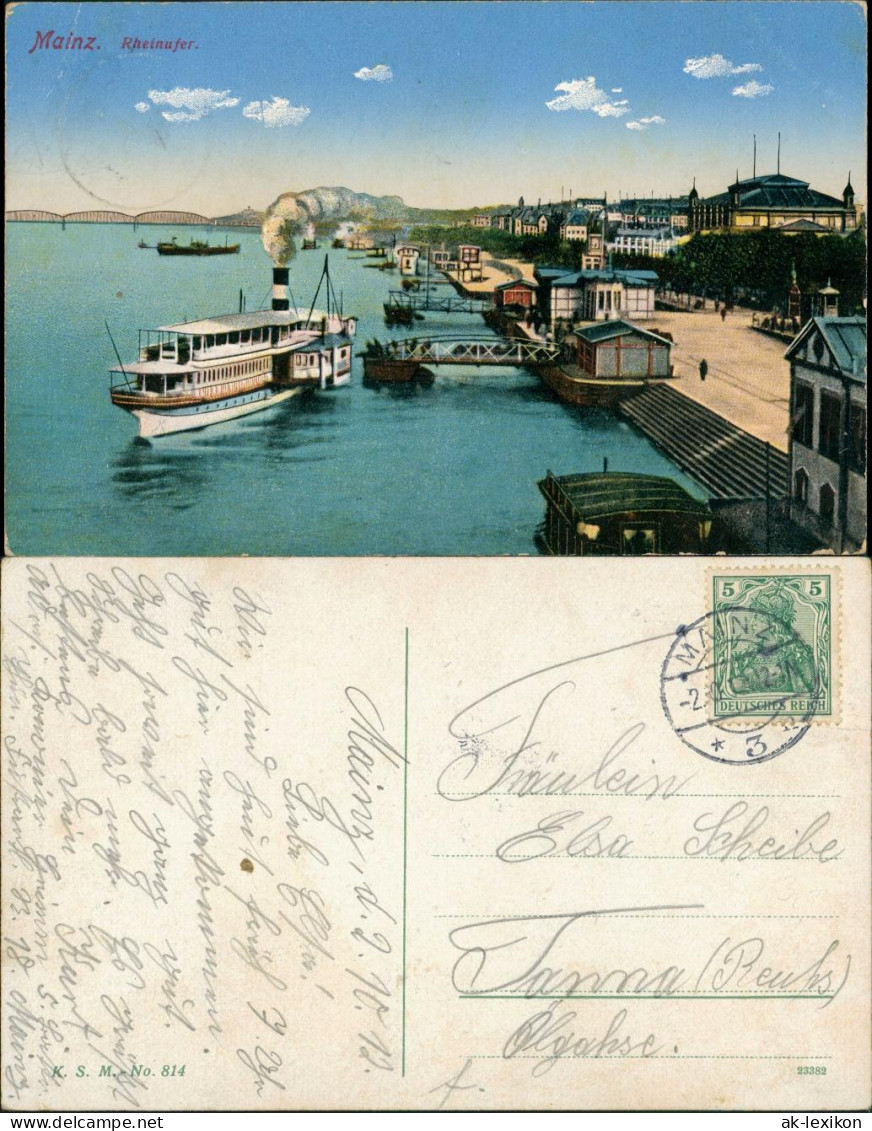 Mainz Rheindampfer Rhein Anlegestelle Für Schiffe 1912   Gel Stempel MAINZ 3 - Mainz