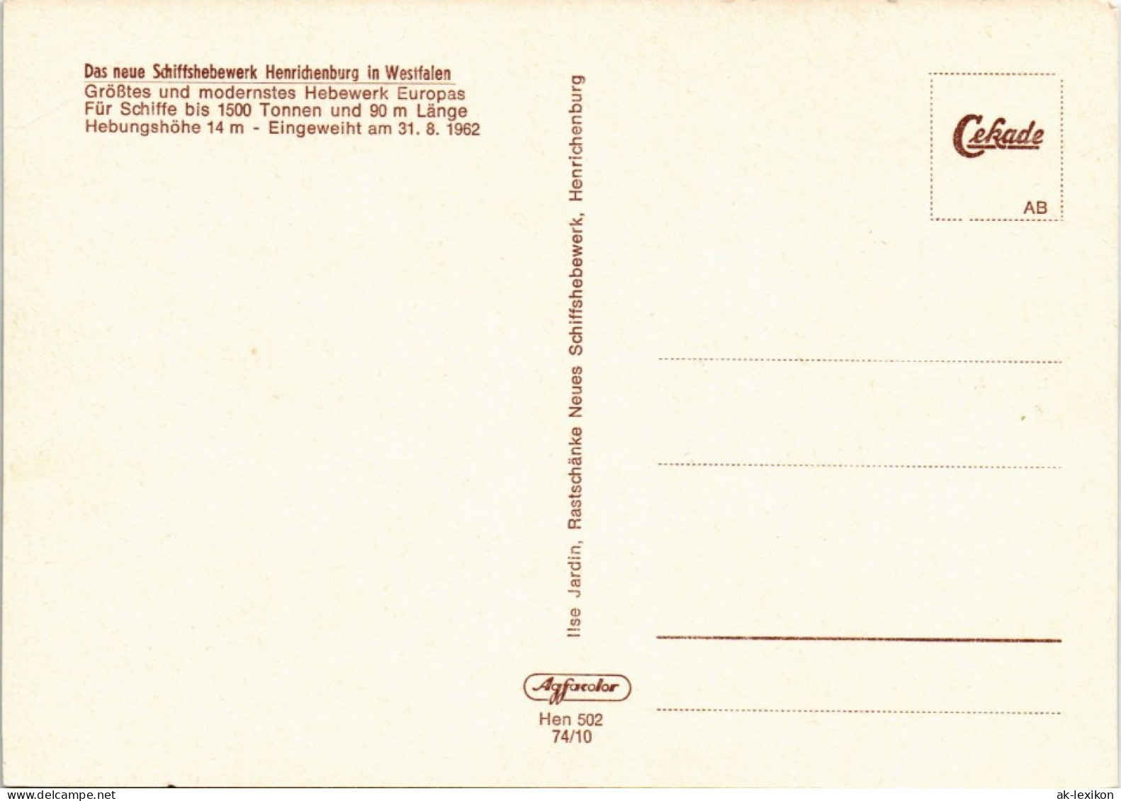 Ansichtskarte Henrichenburg-Castrop-Rauxel Schiffshebewerk, Fahnen 1974 - Castrop-Rauxel