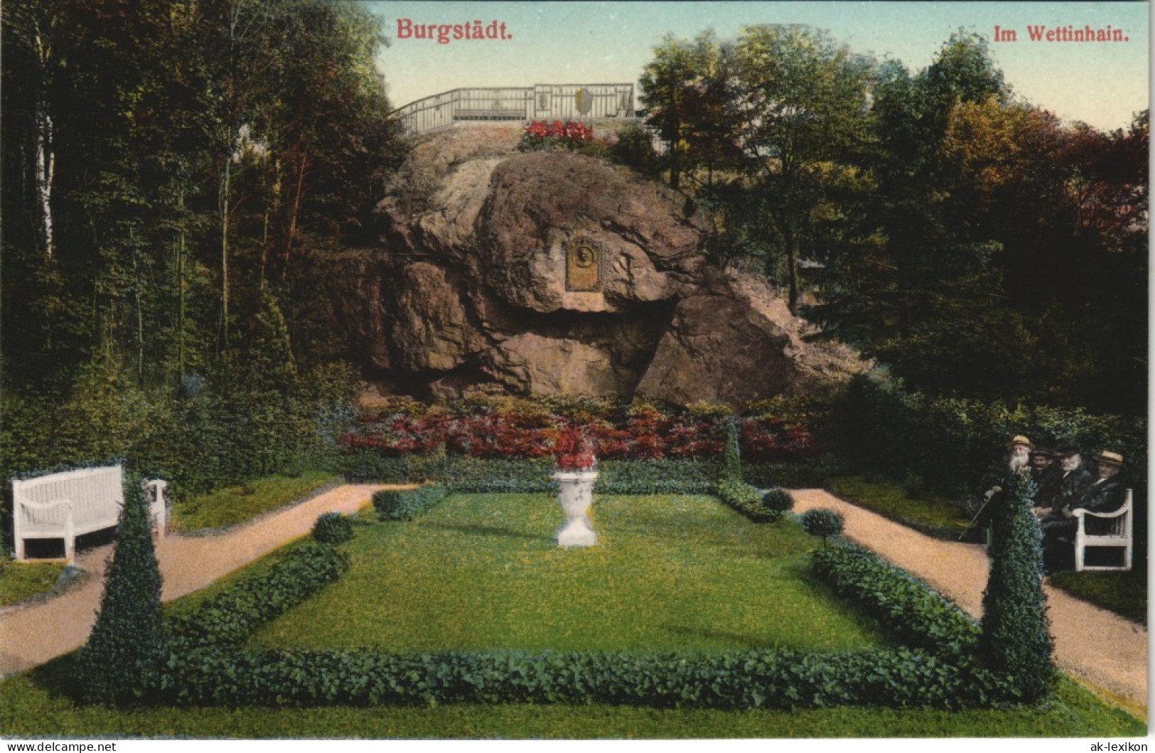 Ansichtskarte Burgstädt Wettin-Hain, Bank - Denkmal 1913 - Burgstaedt