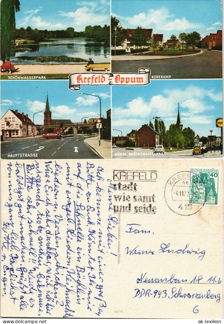 Oppum-Krefeld Crefeld Mehrbild-AK Ua. Park, Korekamp, Hauptstrasse 1977/1974 - Krefeld