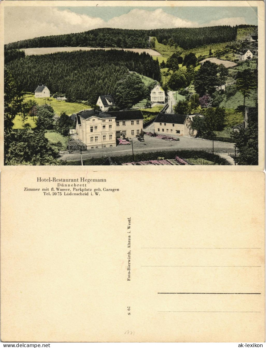Ansichtskarte Dünnebrett-Lüdenscheid Hotel Restaurant Hegemann 1953 - Luedenscheid