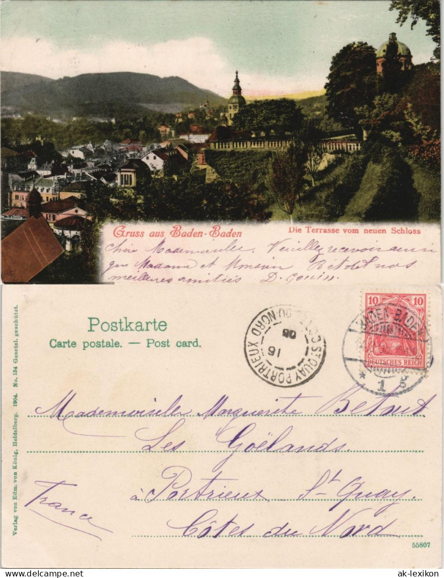 Ansichtskarte Baden-Baden Die Terrasse Vom Neuen Schloss 1904 # - Baden-Baden