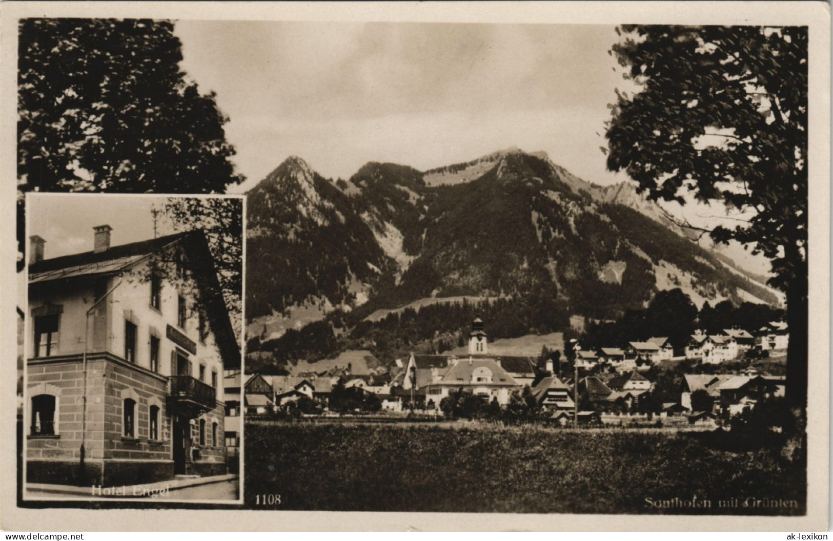 Ansichtskarte Sonthofen 2 Bild: Hotel Engel, Stadt 1934 - Sonthofen