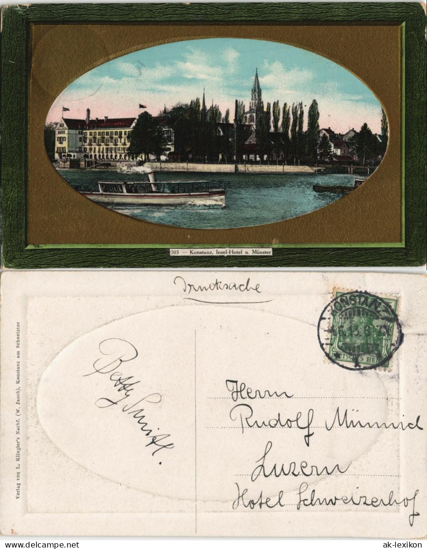 Ansichtskarte Konstanz Insel-Gotel, Dampfer 1913 Passepartout - Konstanz