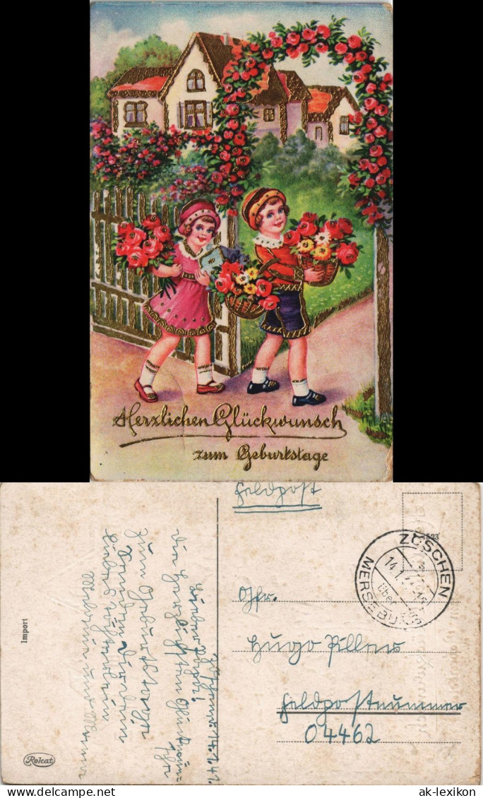 Ansichtskarte  Geburtstag Kinder Mit Rosen Goldprägekarte 1913 Goldrand - Birthday