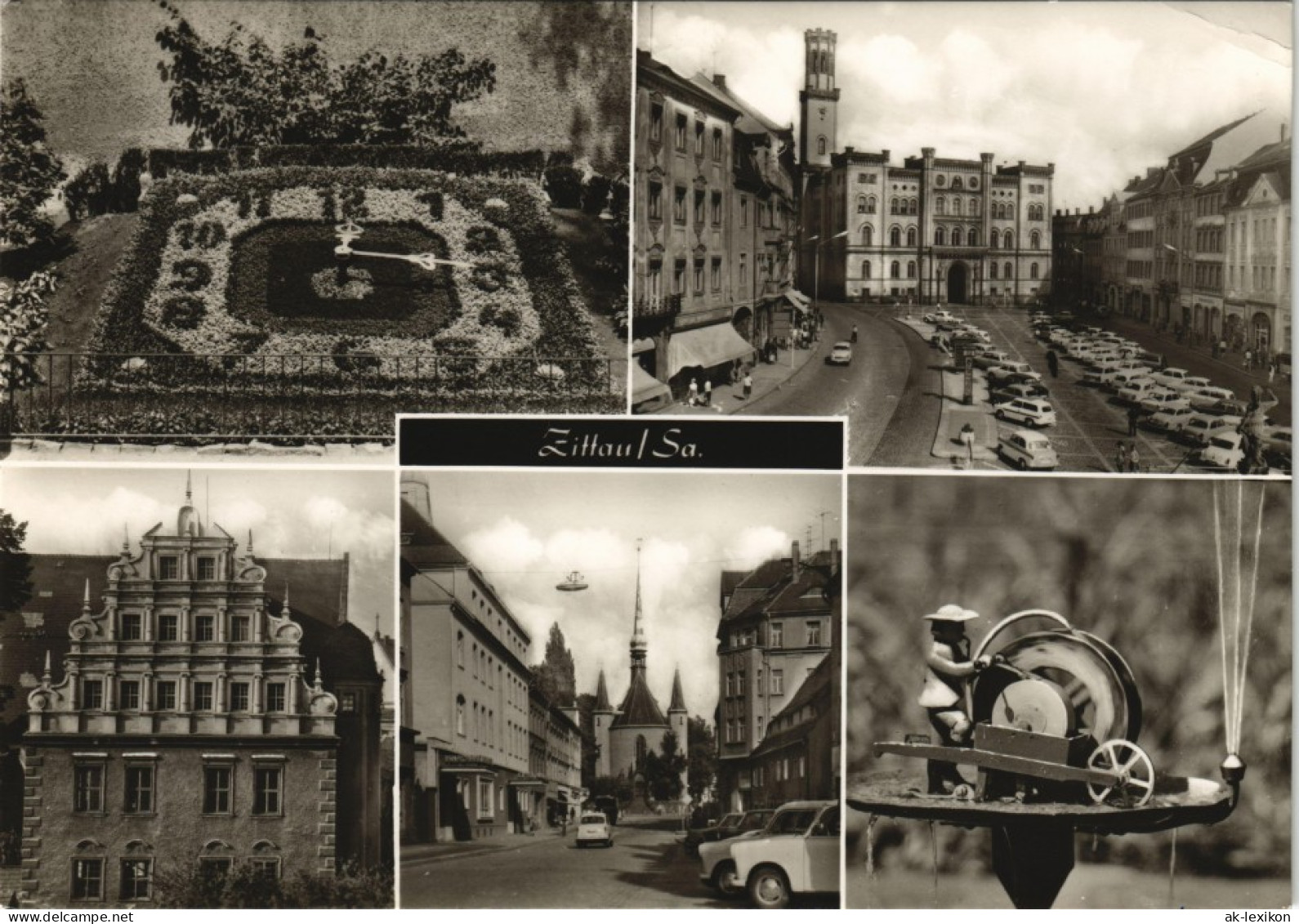 Zittau DDR Mehrbild-AK Blumenuhr, Rathaus, Stadtmuseum, Volkshaus Uvm. 1970/1969 - Zittau