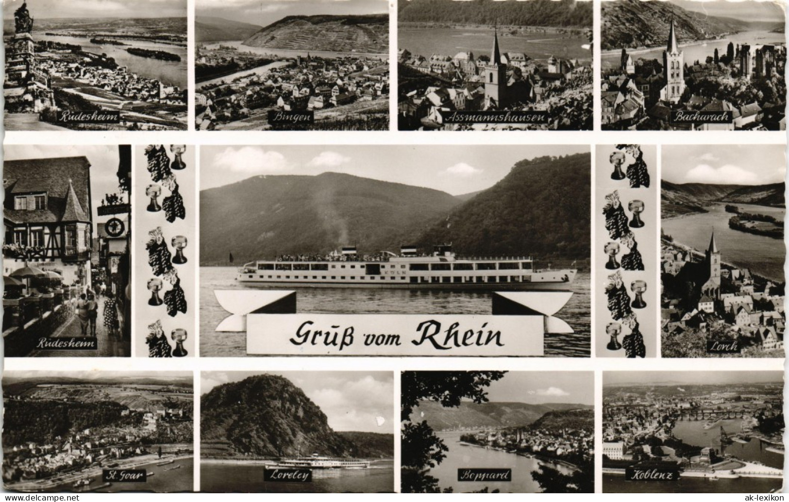 Rhein (Fluss) Mehrbild-AK Orte & Sehenswürdigkeiten, Schiff 1961 - Unclassified