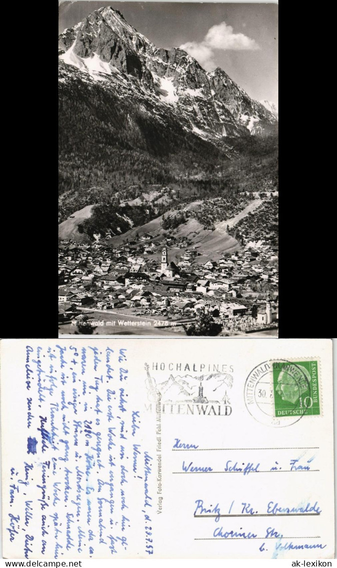 Ansichtskarte Mittenwald Panorama-Ansicht Ortsansicht Mit Wetterstein 1957 - Mittenwald