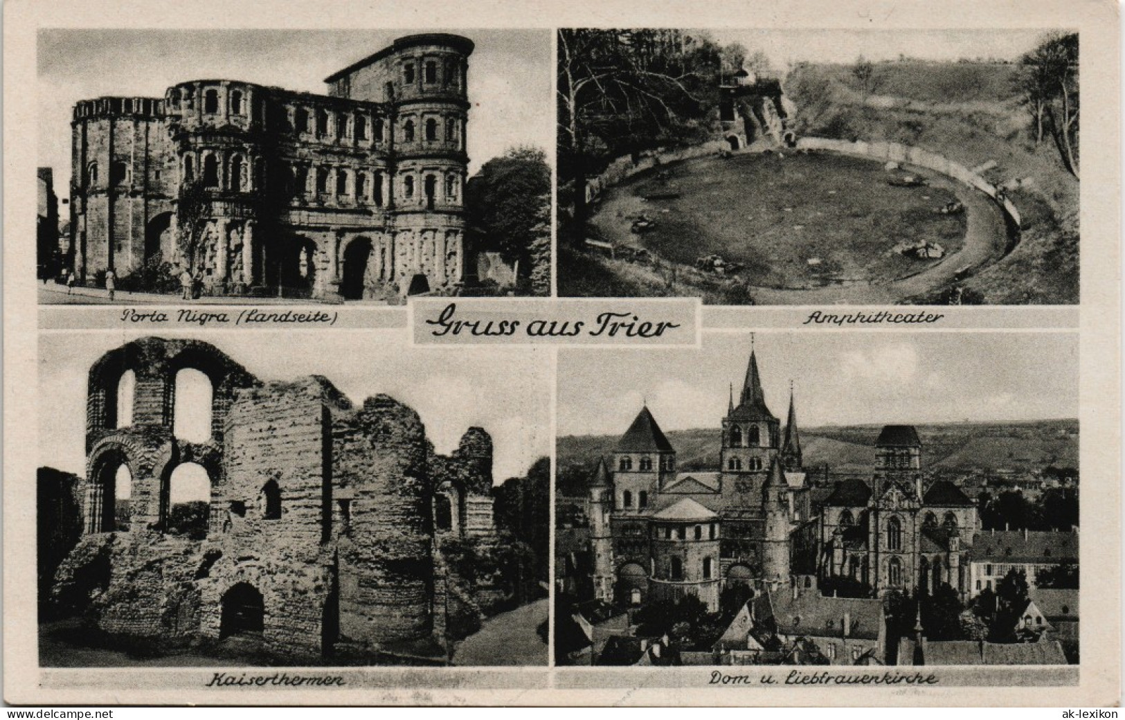 Trier Mehrbildkarte Mit Porta Nigra, Amphitheater, Kaiserthermen, Dom 1950 - Trier