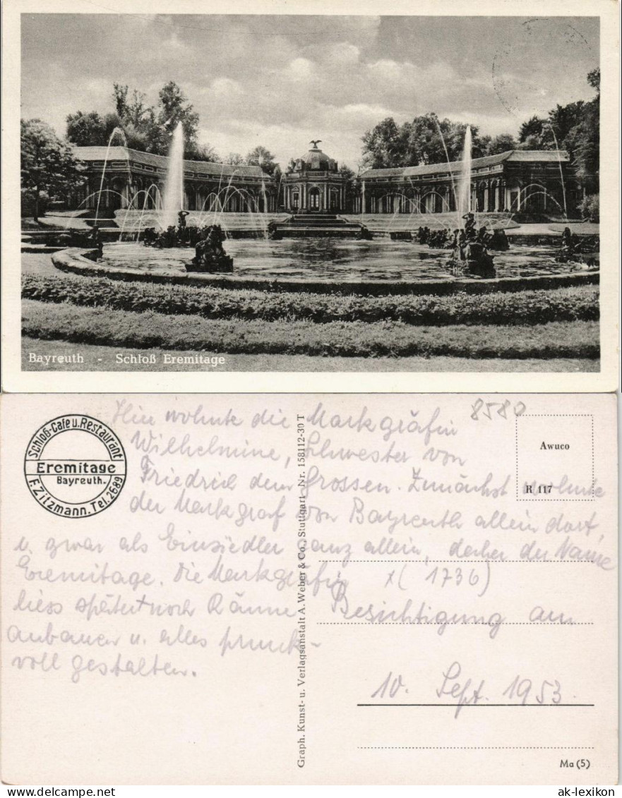 Ansichtskarte Bayreuth Erimitage 1953 - Bayreuth