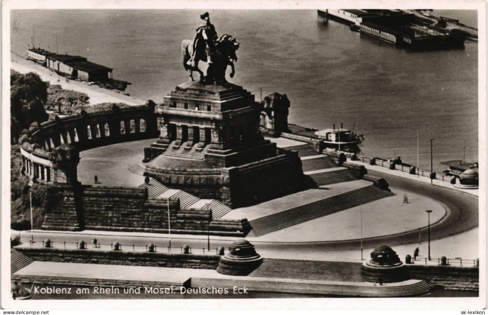 Ansichtskarte Koblenz Deutsches Eck Denkmal Mündung Mosel Rhein 1954 - Koblenz