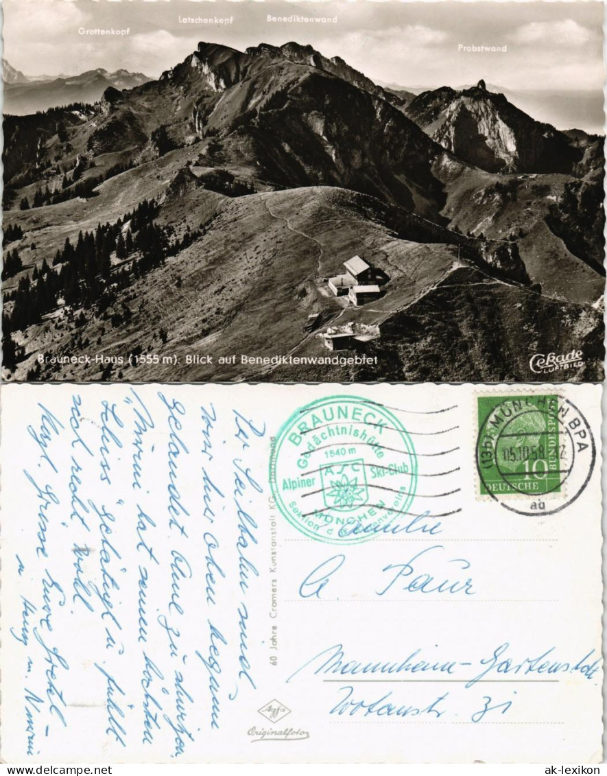 Lenggries Brauneck-Haus, Blick Auf Benediktenwandgebiet, Luftbild 1958 - Lenggries