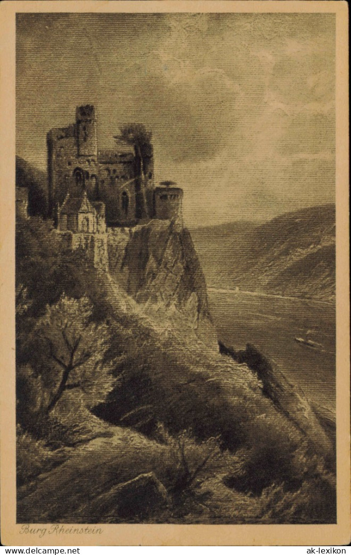 Ansichtskarte Bingen Am Rhein Künstlerkarte Burg / Schloss Rheinstein 1924 - Bingen