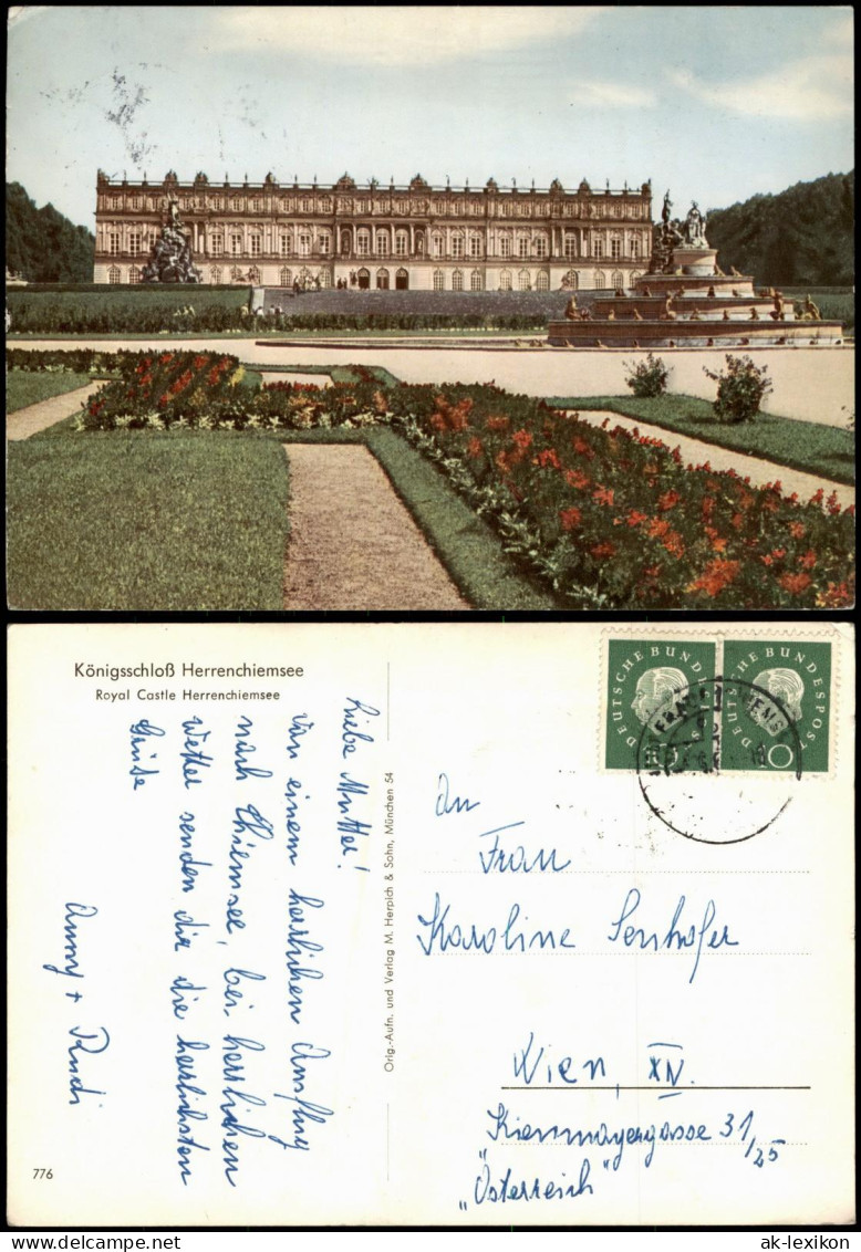Ansichtskarte Chiemsee Königsschloß Herrenchiemsee Royal Castle 1960 - Chiemgauer Alpen