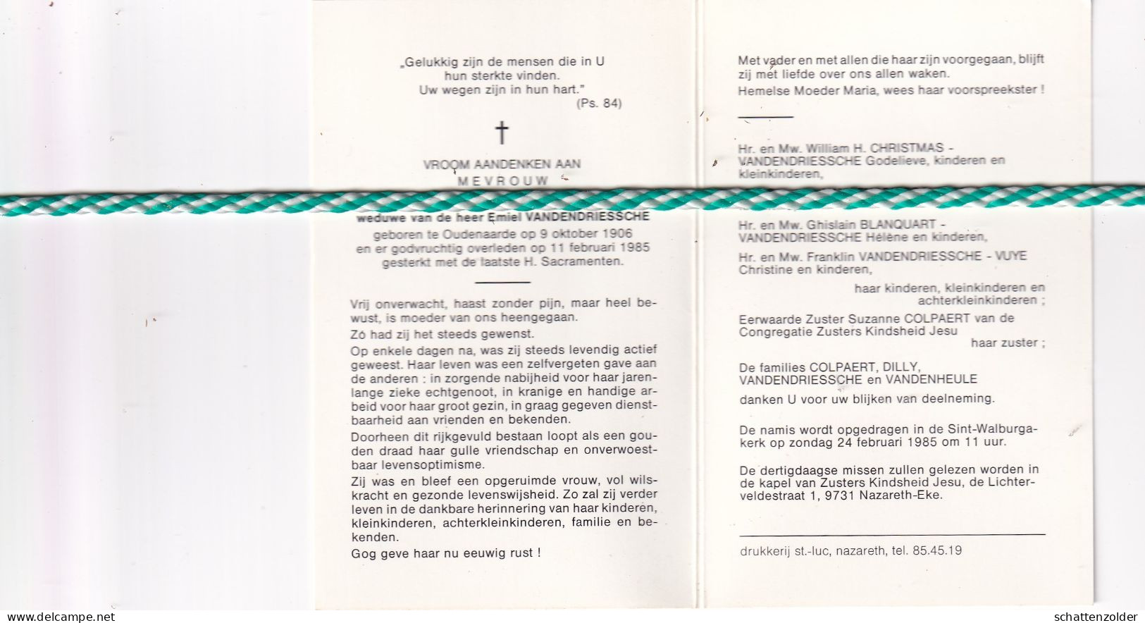 Adrienne Florimonde Colpaert-Vandendriessche, Oudenaarde 1906, 1985. Foto - Obituary Notices