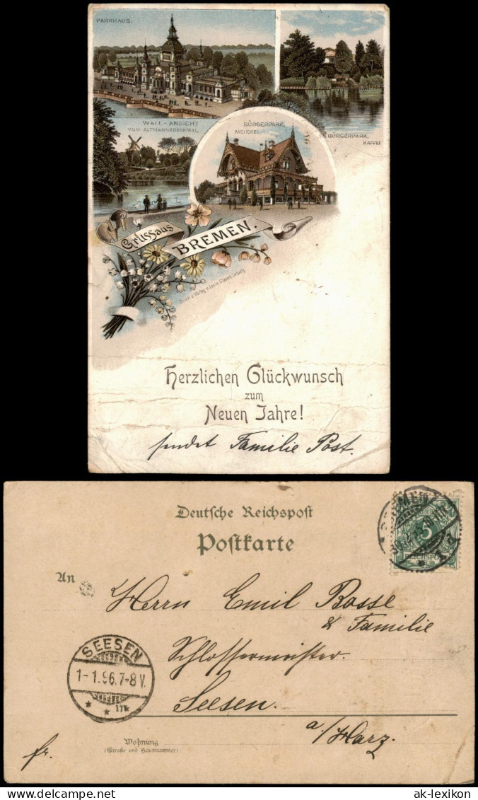 Ansichtskarte Litho AK Bremen Parkhaus (Bürgerpark), Meierei - Neujahr 1896 - Bremen