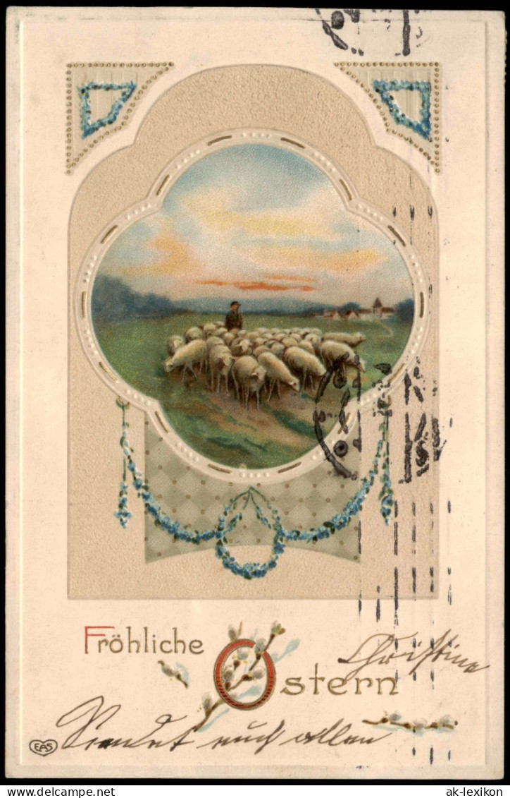 Glückwunsch Ostern / Easter , Schäfer - Herde 1913 Prägekarte - Ostern