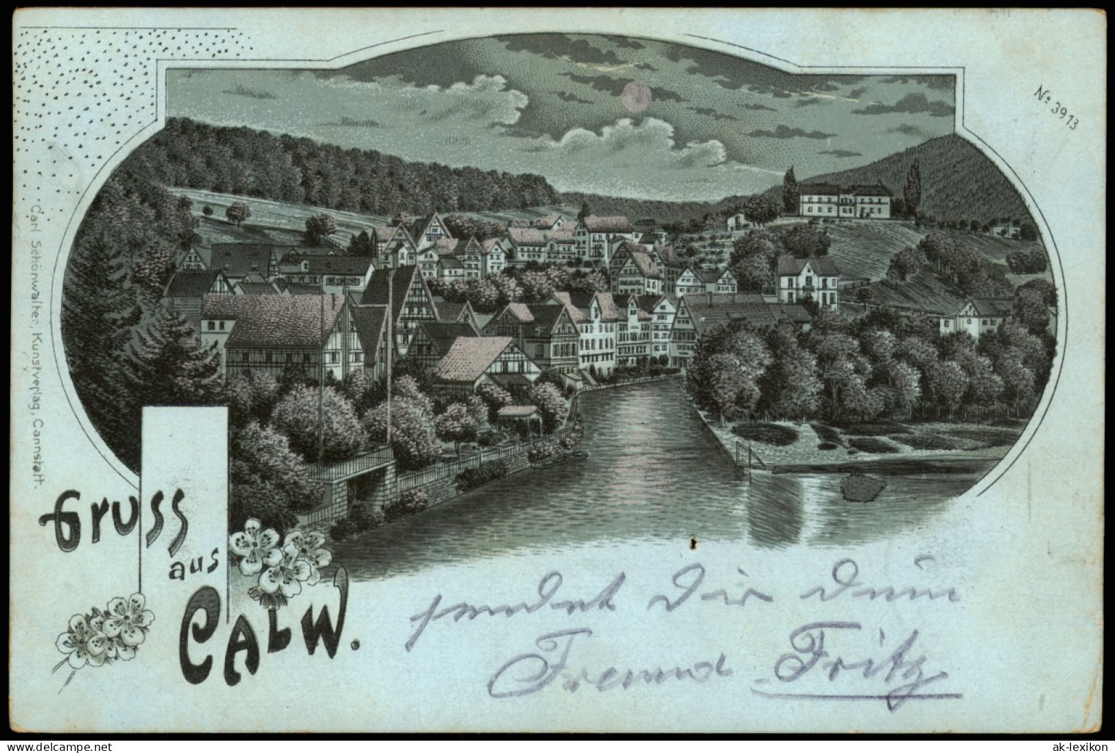 Ansichtskarte Calw Gruss Aus - Stadtpartie Mondscheinlitho 1900 Silberrand - Calw