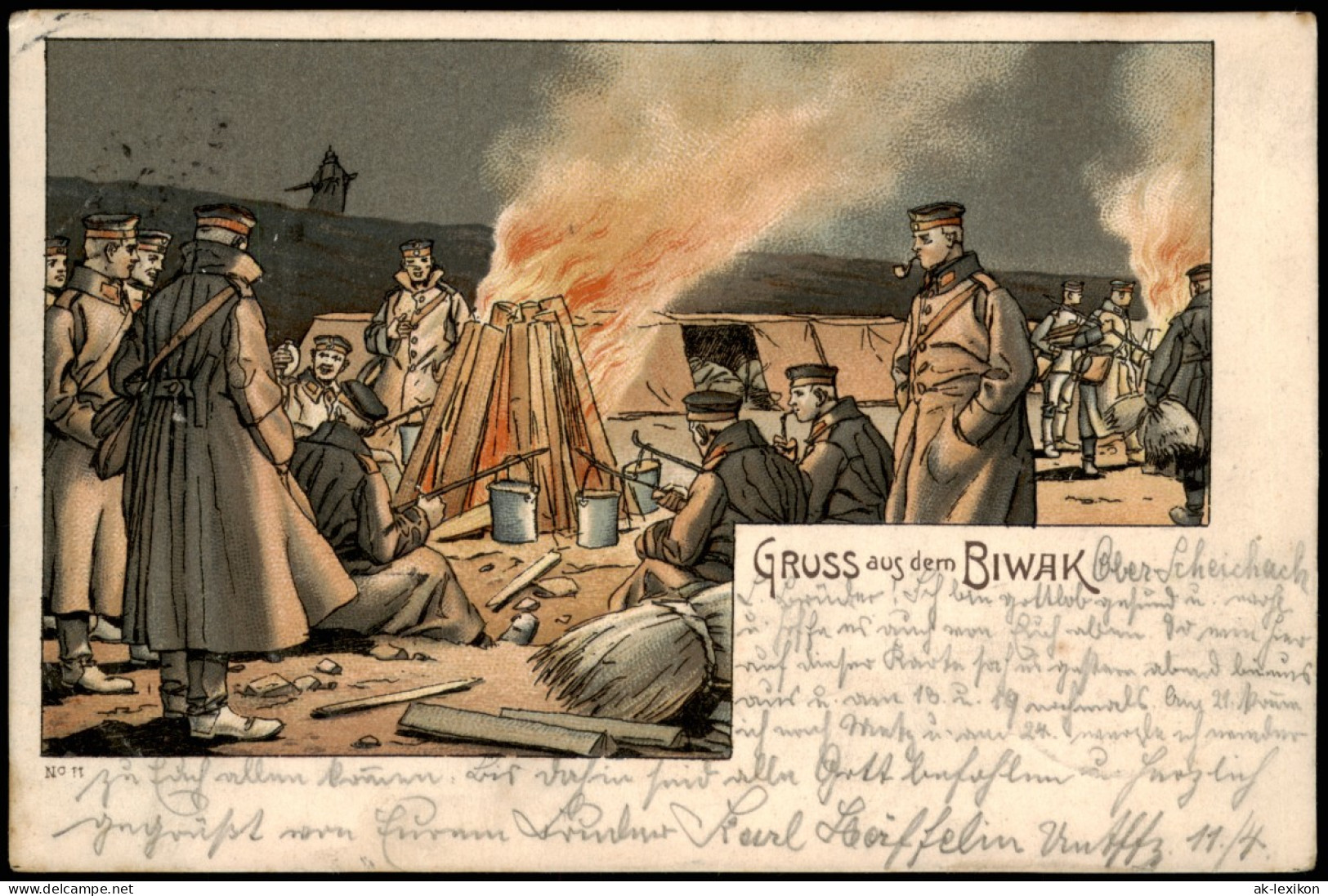 Ansichtskarte  Militaria - Künstlerlitho - Lagerfeuer - Aus Dem Biwak 1902 - Oorlog 1914-18