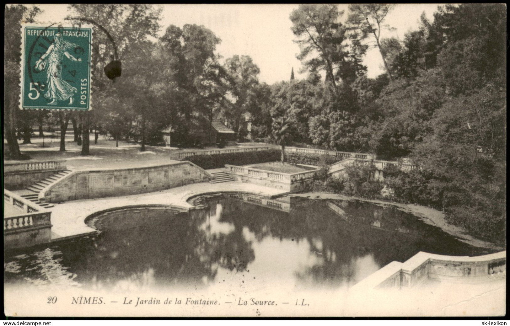 CPA Nîmes Le Jardin De La Fontaine; Park Teich-Anlage 1912 - Nîmes