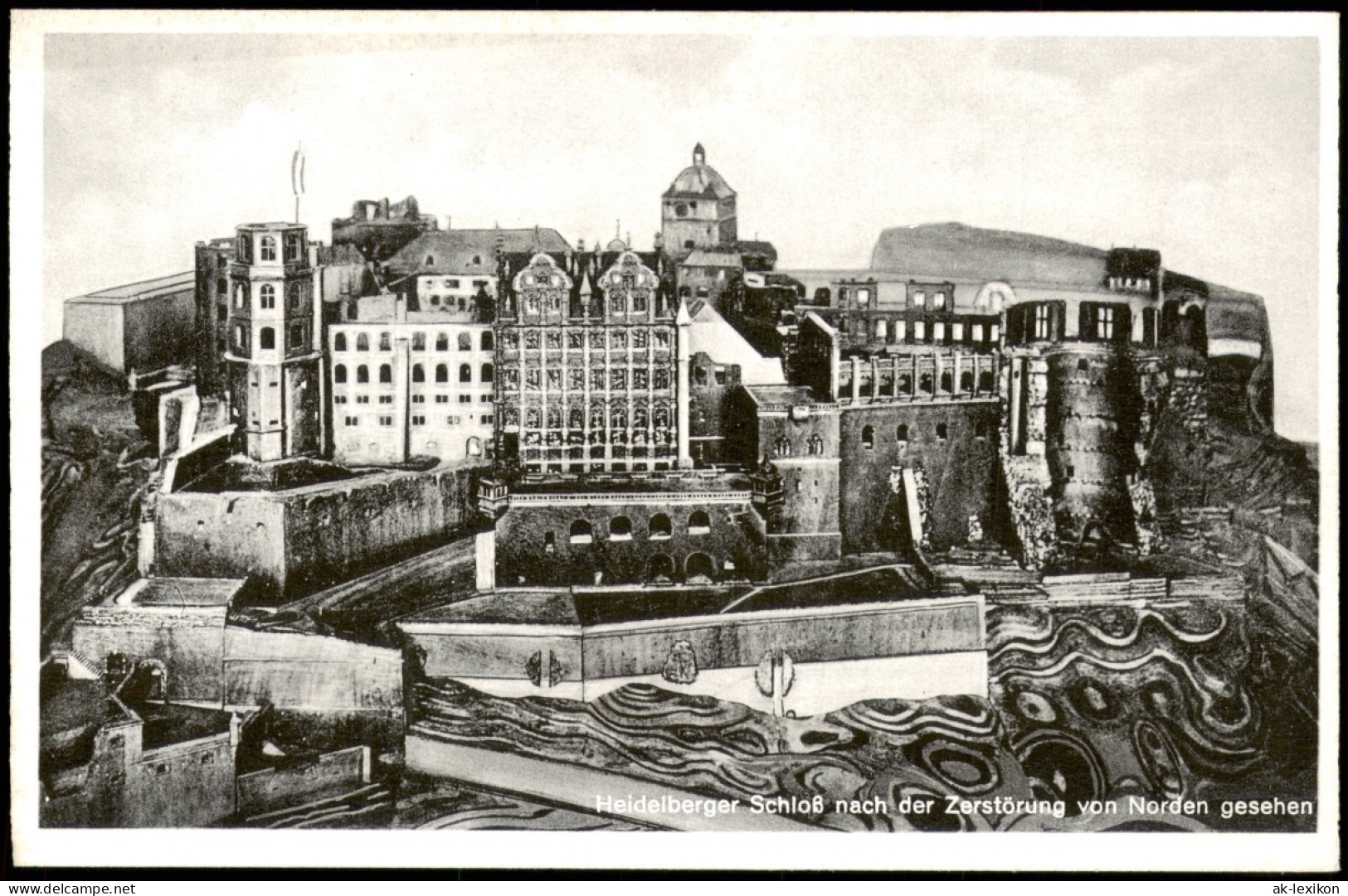 Heidelberg Schloß Nach  Zerstörung Von Norden Gesehen (Kunst-Darstellung) 1950 - Heidelberg