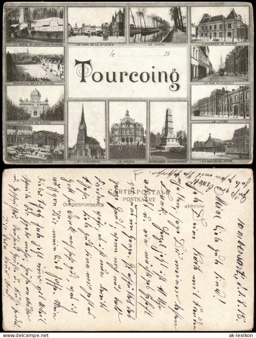 Tourcoing Mehrbildkarte Stadtteilansichten; Multi-View-Postcard 1915 - Tourcoing