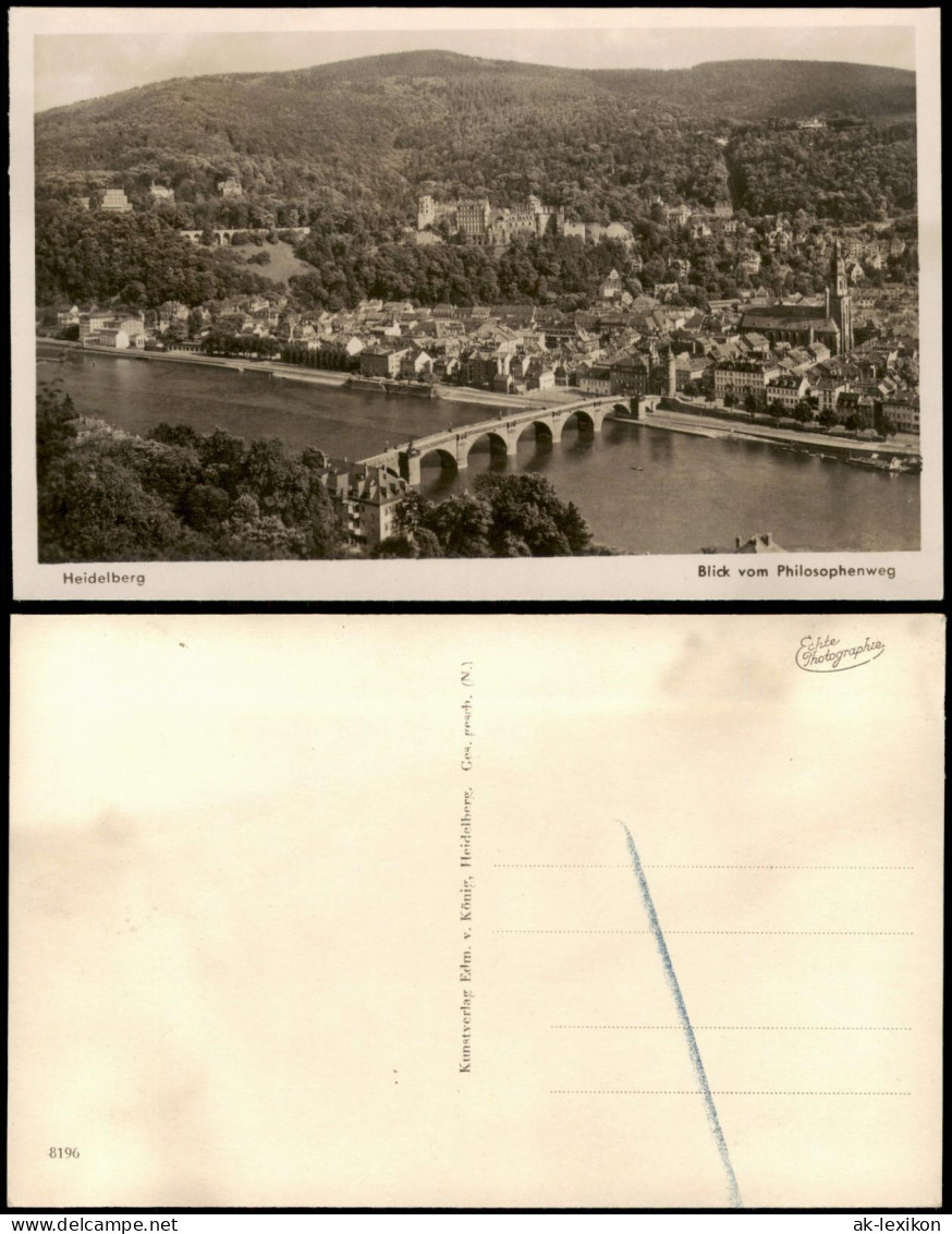 Ansichtskarte Heidelberg Blick Vom Philosophenweg 1954 - Heidelberg