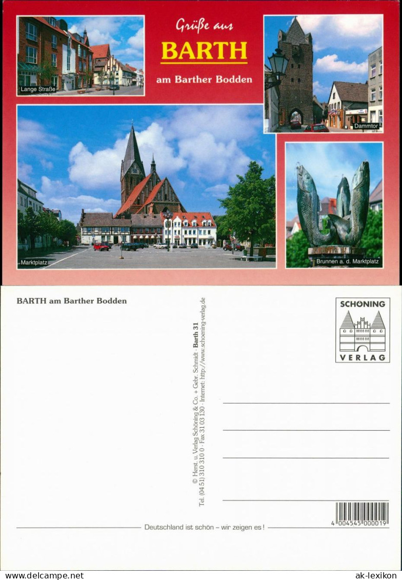 Ansichtskarte Barth Dammtor, Lange Straße, Markt, Brunnen 1995 - Barth