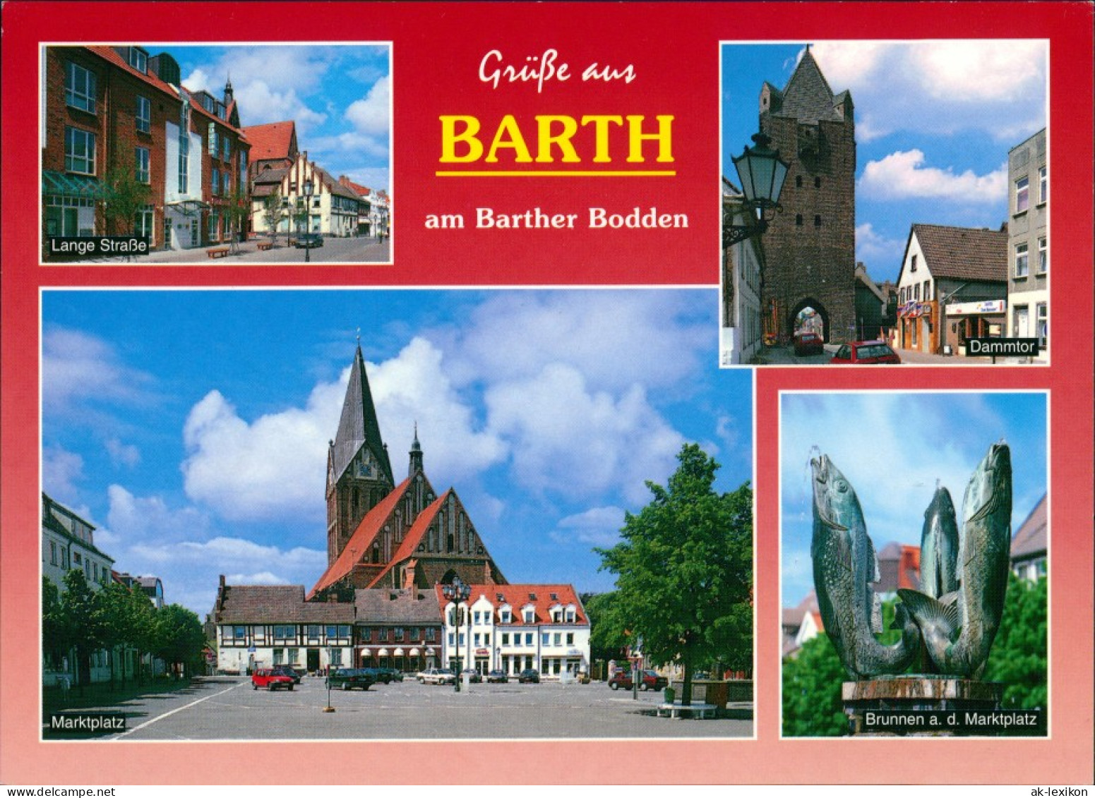 Ansichtskarte Barth Dammtor, Lange Straße, Markt, Brunnen 1995 - Barth
