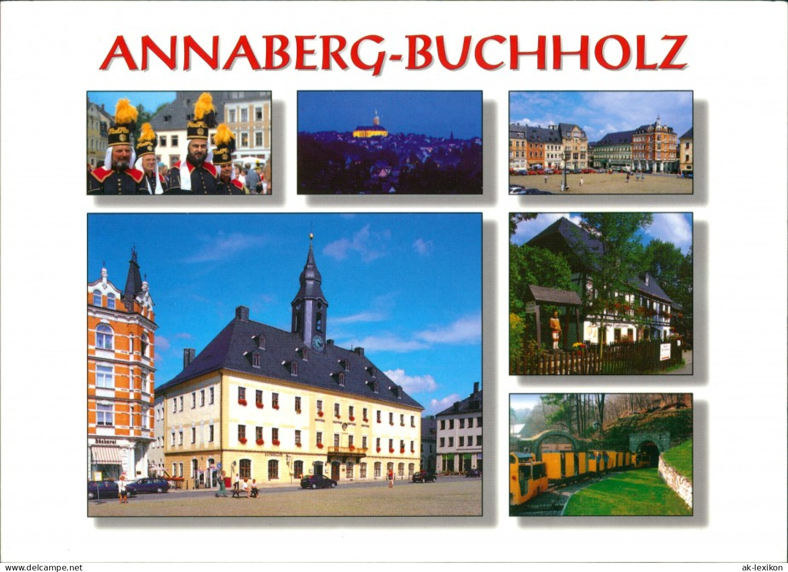 Ansichtskarte Annaberg-Buchholz Rathaus, Markt, Fachwerkhaus, Parkbahn 1995 - Annaberg-Buchholz