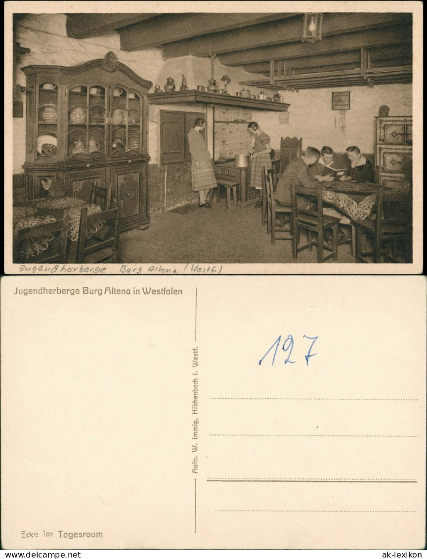 Ansichtskarte Altena Jugendherberge Burg Altena Personen Im Tagesraum 1930 - Altena