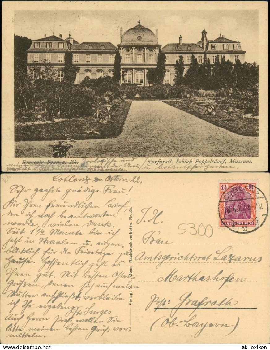Ansichtskarte Bonn Poppelsdorfer Schloss 1922 - Bonn