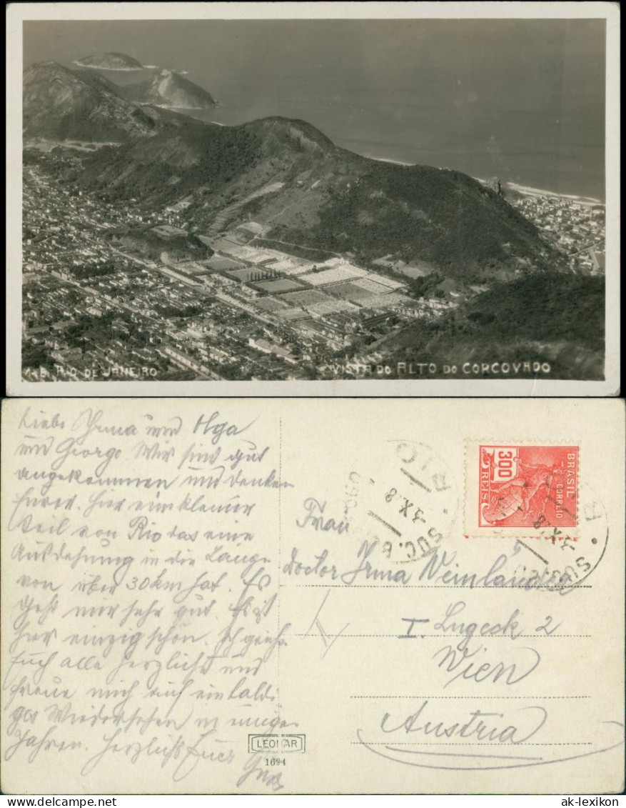 Postcard Rio De Janeiro Luftbild Alto Do Corcovado 1929 - Rio De Janeiro