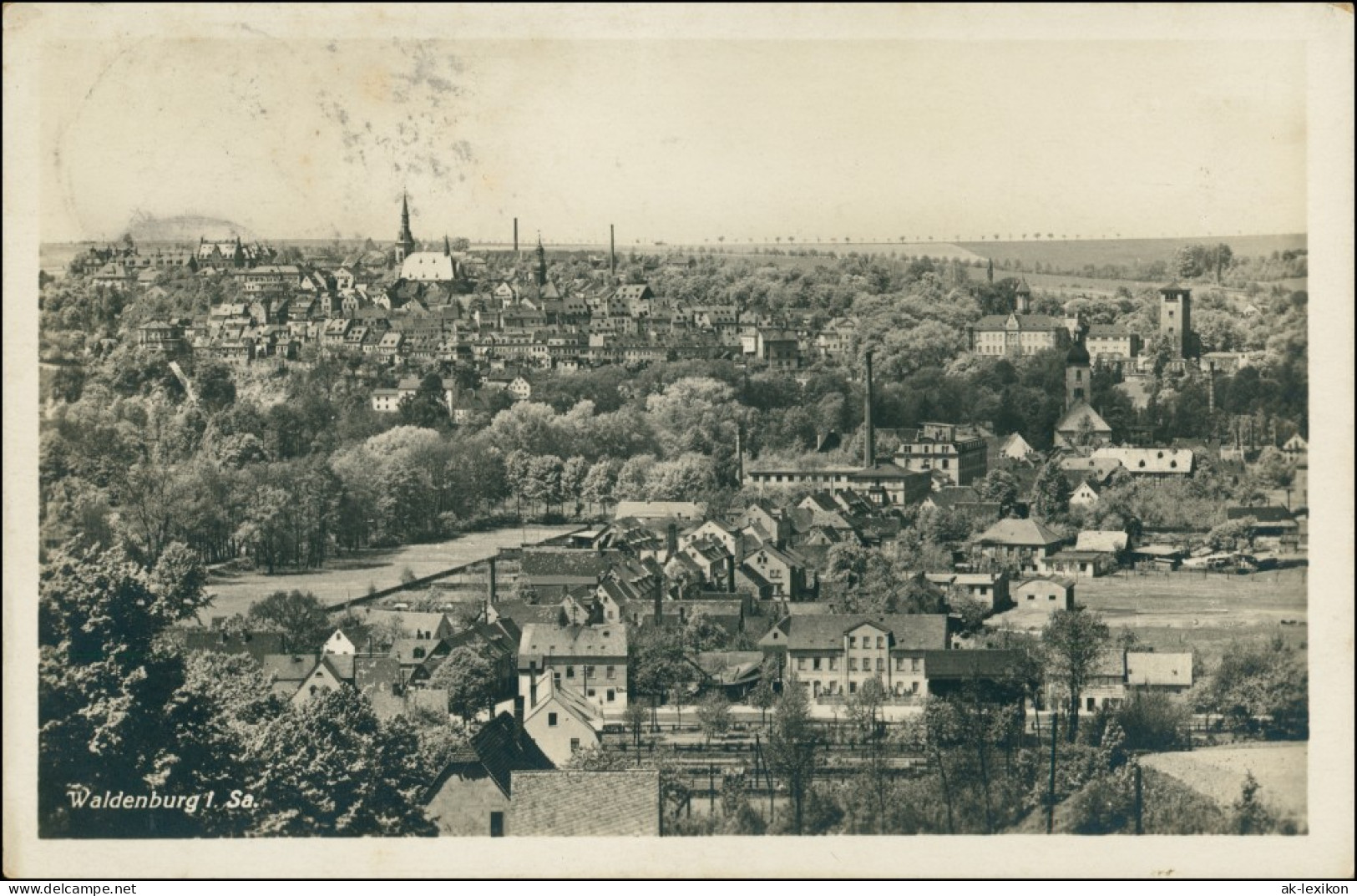 Ansichtskarte Waldenburg (Sachsen) Stadtpartie - Fabrikanlagen 1935 - Waldenburg (Sachsen)