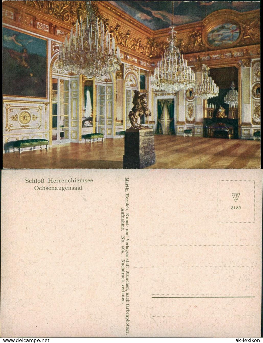 Chiemsee Ochsenaugensaal, Kronleuchter, Innen-Einrichtung, Castle Postcard 1920 - Chiemgauer Alpen