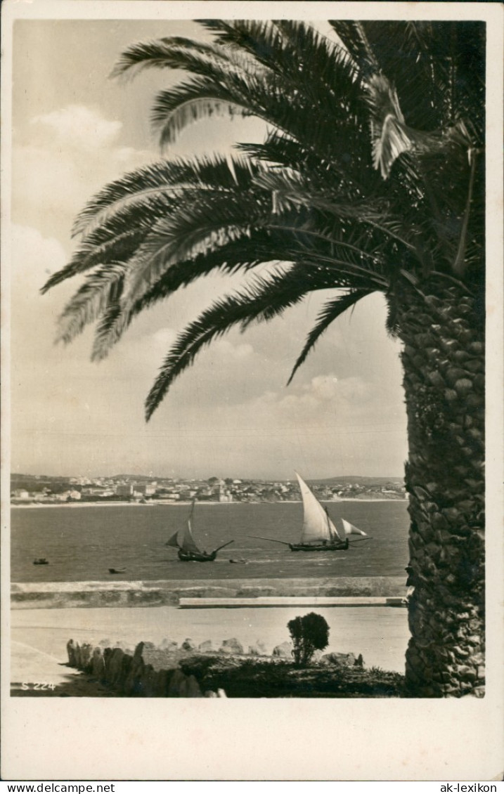 Lissabon Panorama Von Lisboa Ao Tejo Palme Strand Segelboote 1940 - Sonstige & Ohne Zuordnung